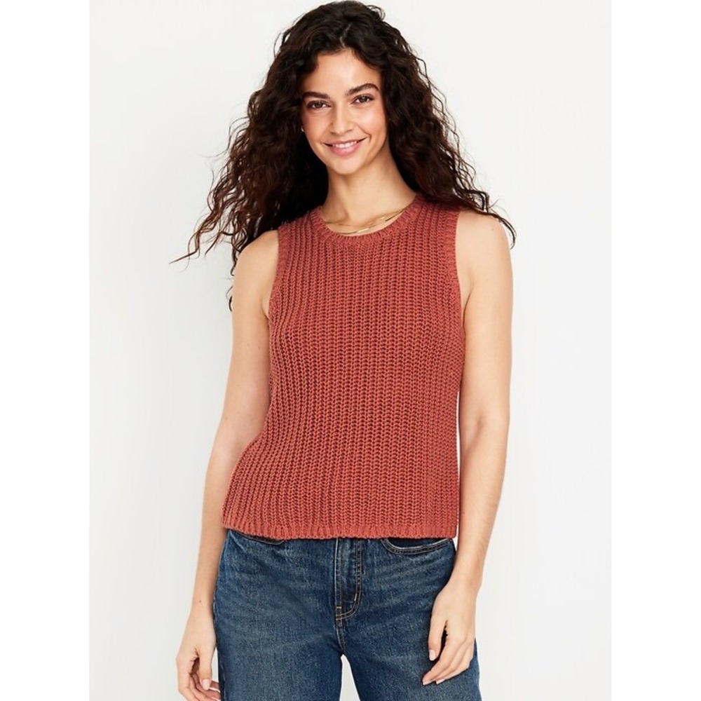 Old Navy Cotton Shaker Stitch Sweater Vest Terracotta Orange Womens XL NWT